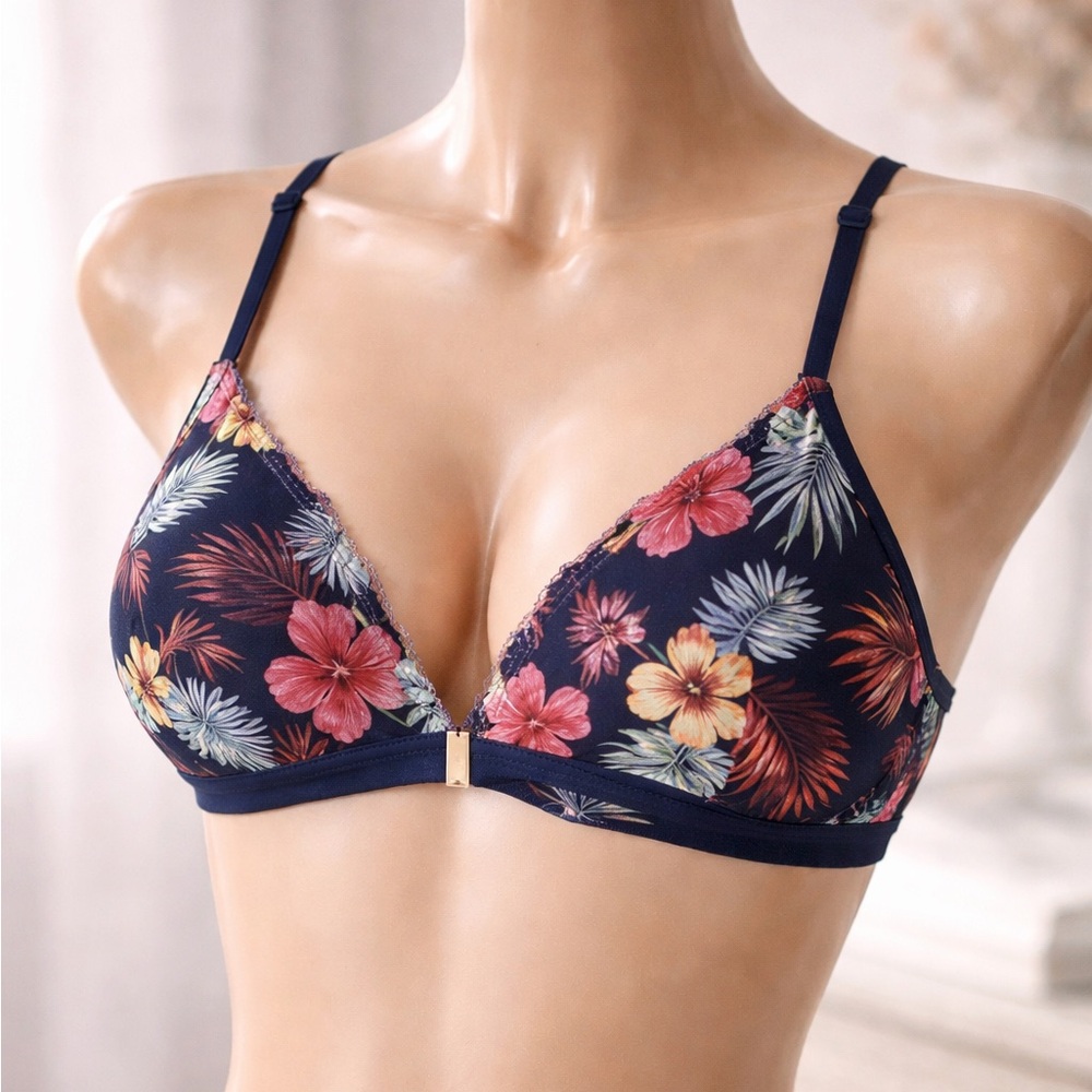 Victoria Secret Lace Bralette Palm Floral Racerback Bra Women M Navy Pink Beach